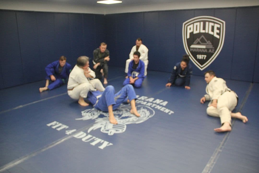 Officers drilling on the mat at the Marana Police Department
